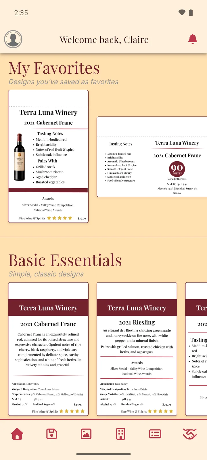 Shelf Talker app — 90+ layouts, built for wine